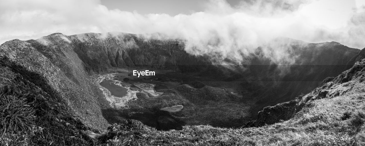 Beautiful rock structures in big volcano of island of faial in the azores