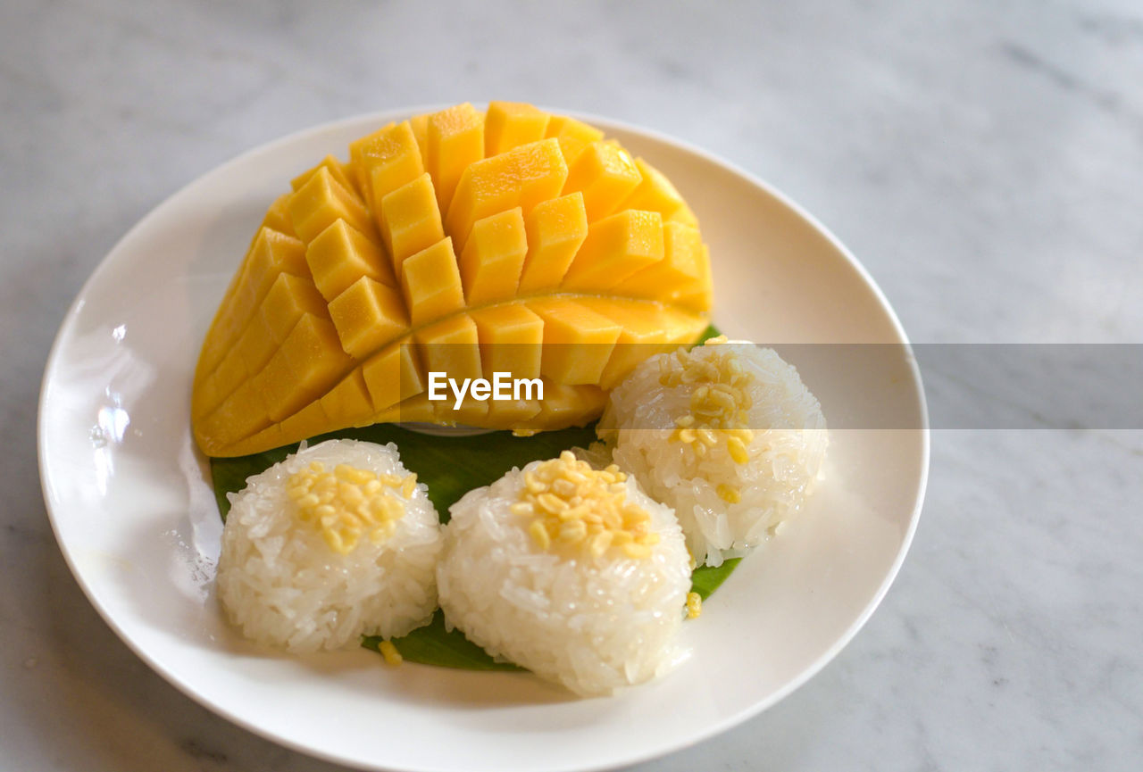 high angle view of food in plate