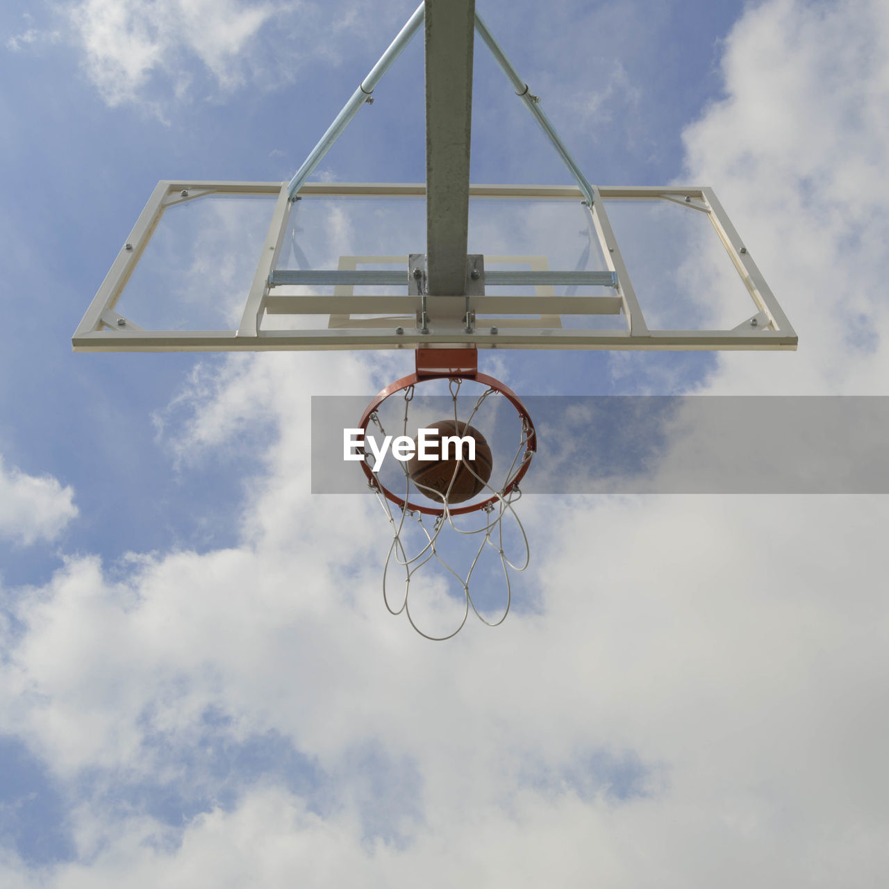 Low angle view of basketball hoop against sky