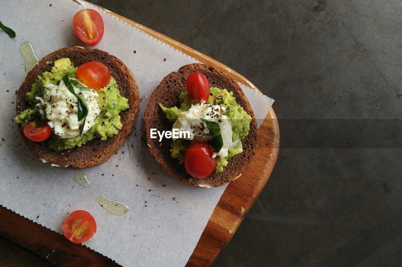 High angle view of breakfast served on table