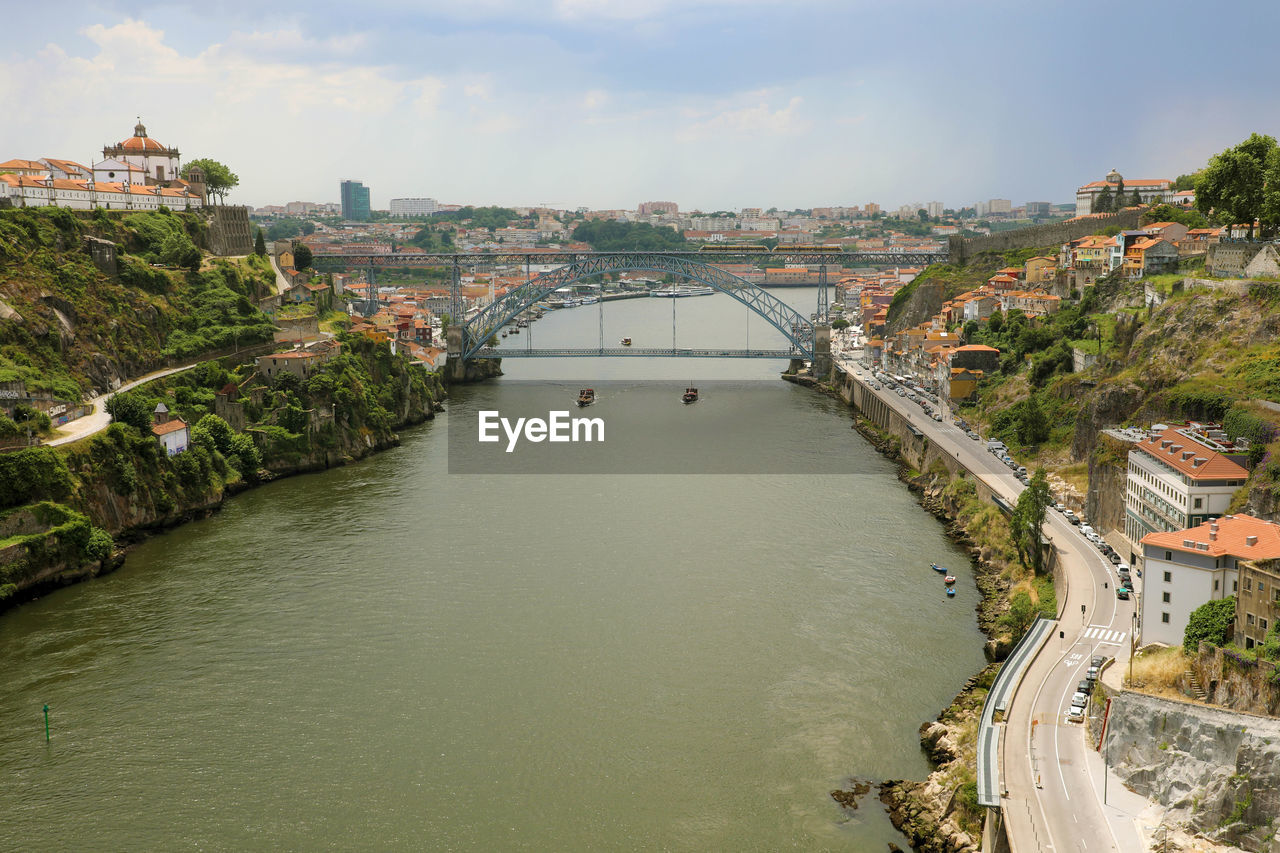 High angle view of bridge over river