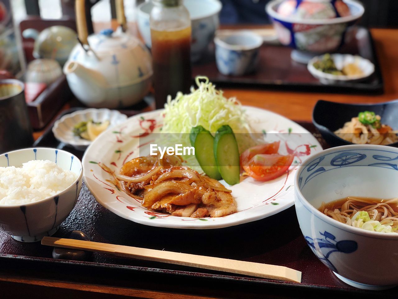 Close-up of meal served on table