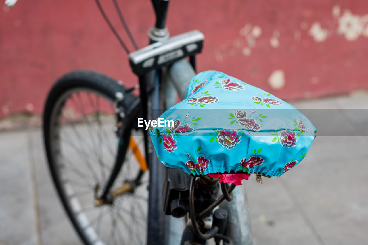 Close-up of bicycle seat cover