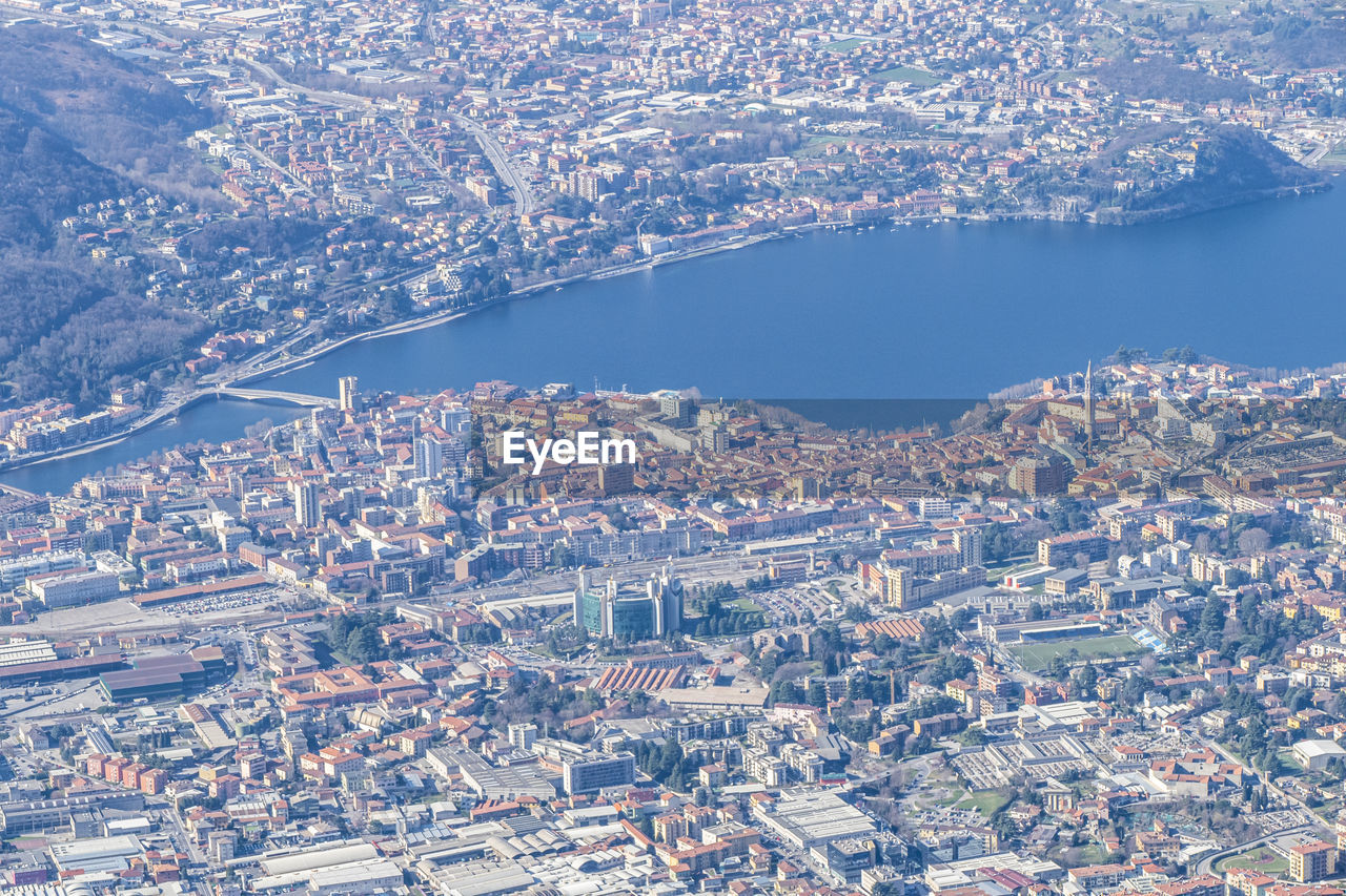 Aerial view of lecco and his lake