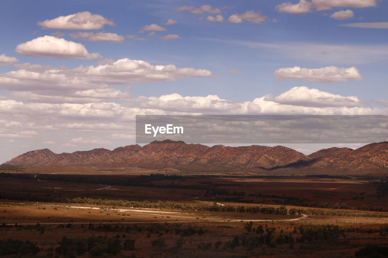 View of desert against cloudy sky