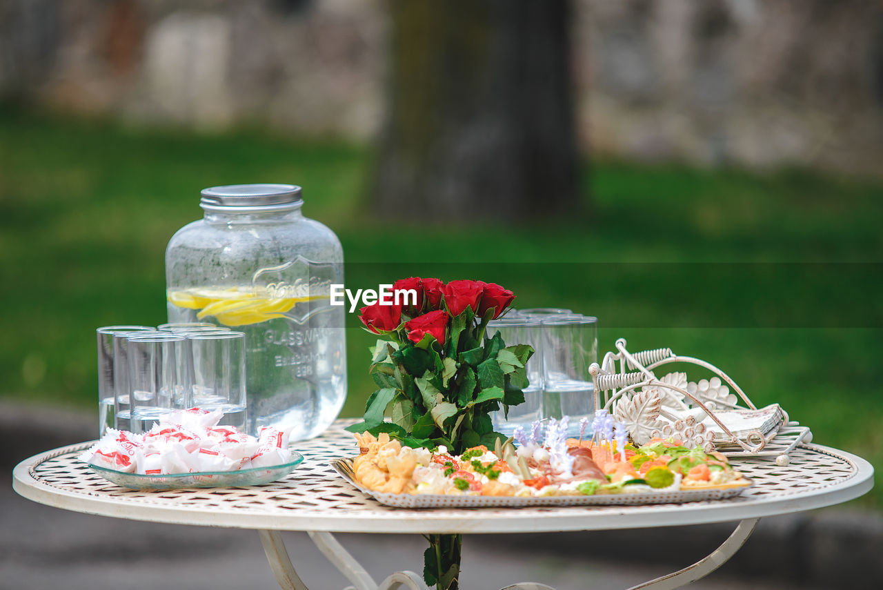 Ice cream in glass on table