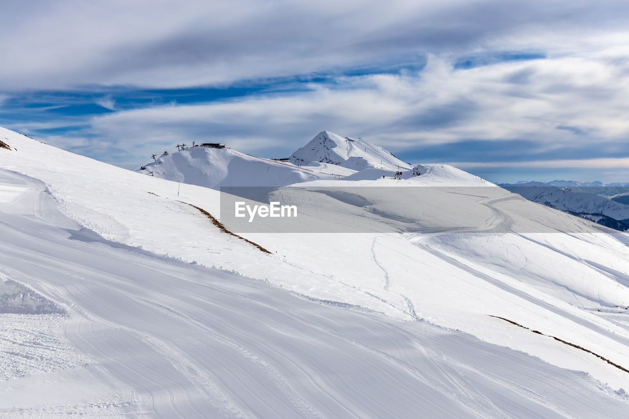 Scenic view of snowcapped mountains against sky