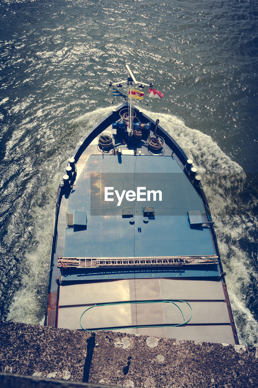 High angle view of barge on rhine river