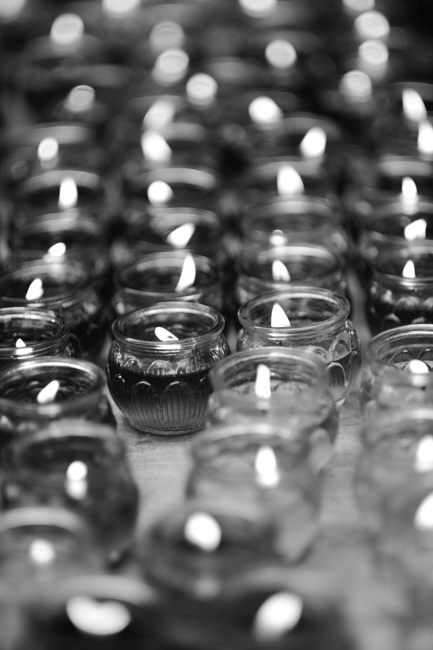 Full frame shot of lit candles