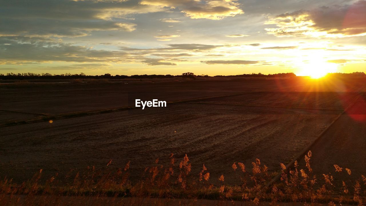 Scenic view of landscape against sky during sunrise