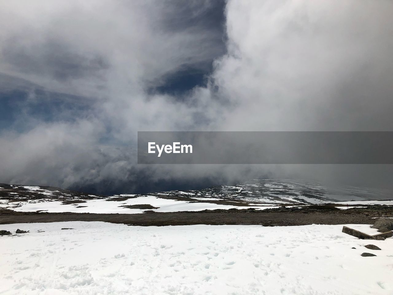 Snow covered landscape against sky