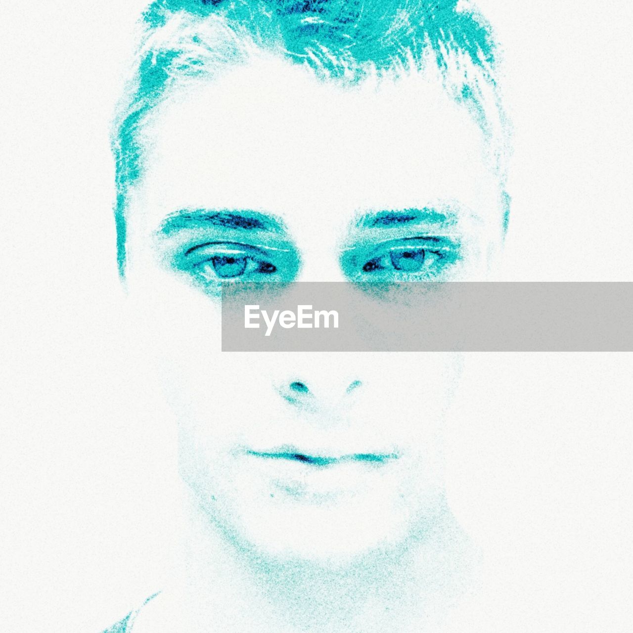 Digital composite image of young man against while background