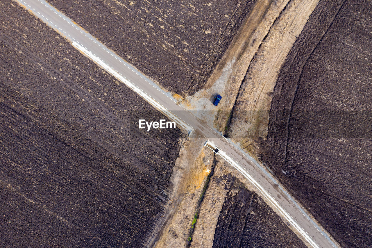 Aerial view of car on road