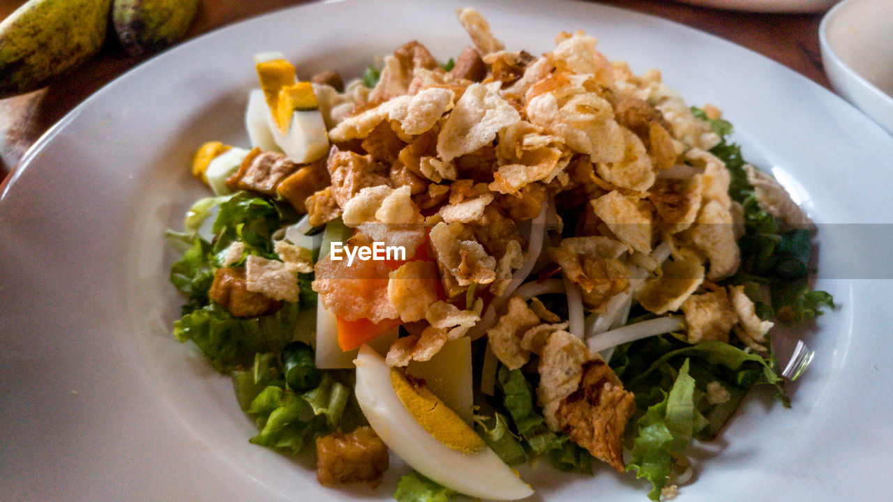 CLOSE-UP OF SALAD SERVED IN PLATE