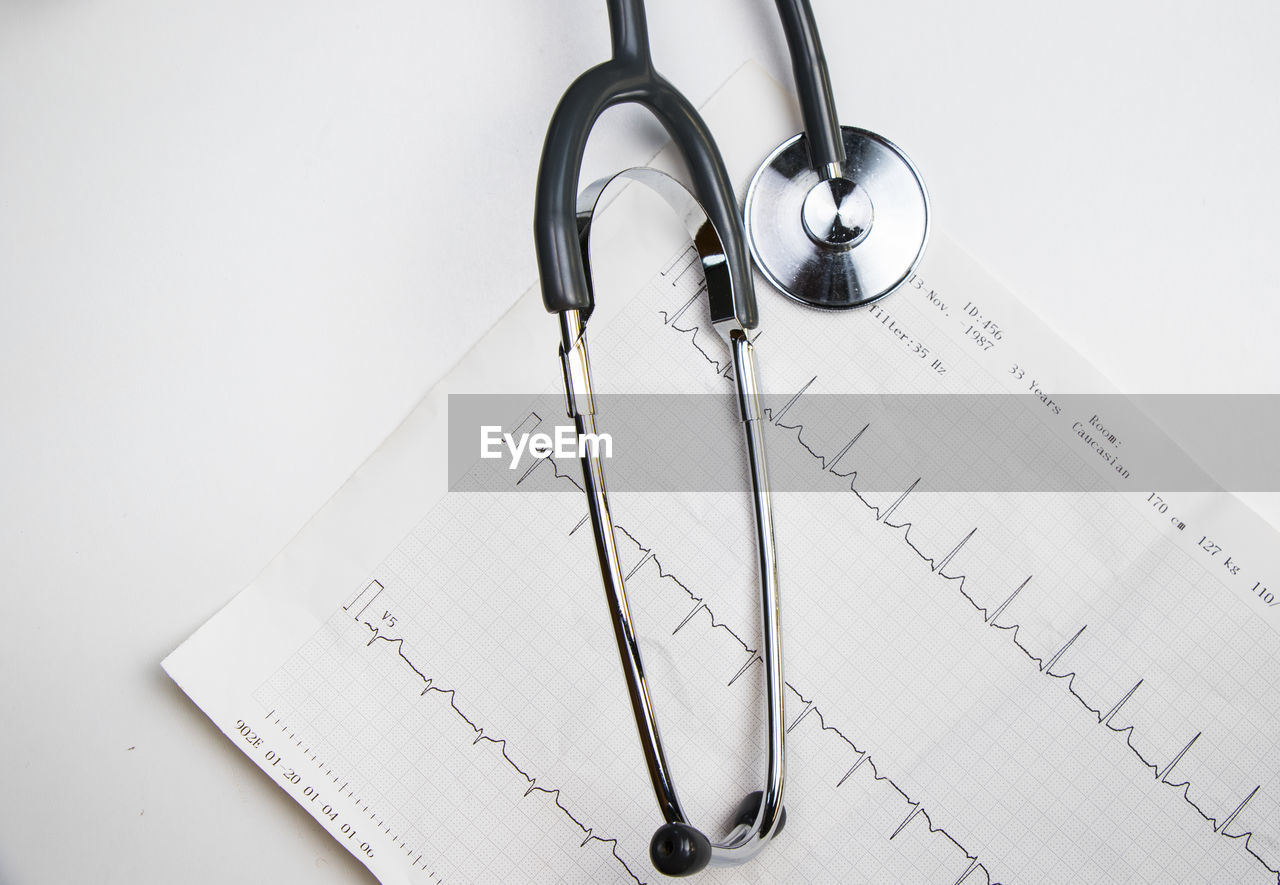 Close-up of stethoscope on table