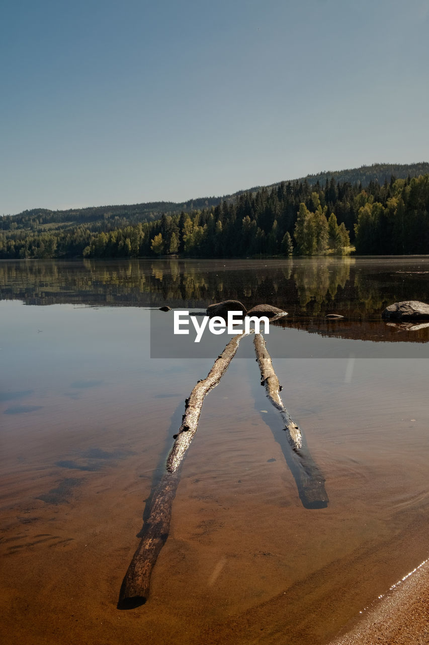 Scenic view of lake against clear sky