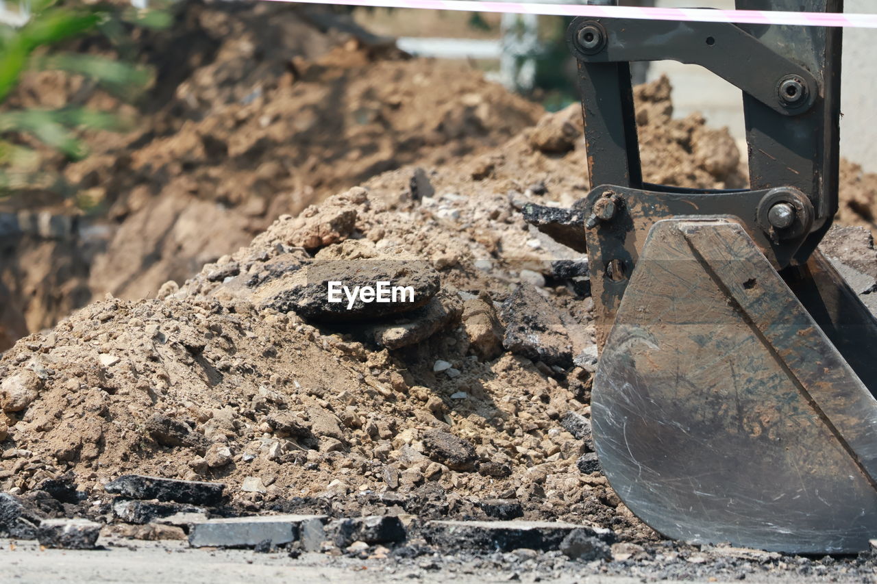 iron, soil, nature, day, no people, metal, wood, outdoors, focus on foreground, close-up, dirt, land, sunlight, equipment, construction industry, industry