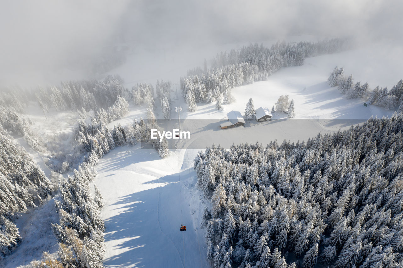 Aerial panoramic view of winter wonderland in the gastein valley, salzburg, austria.