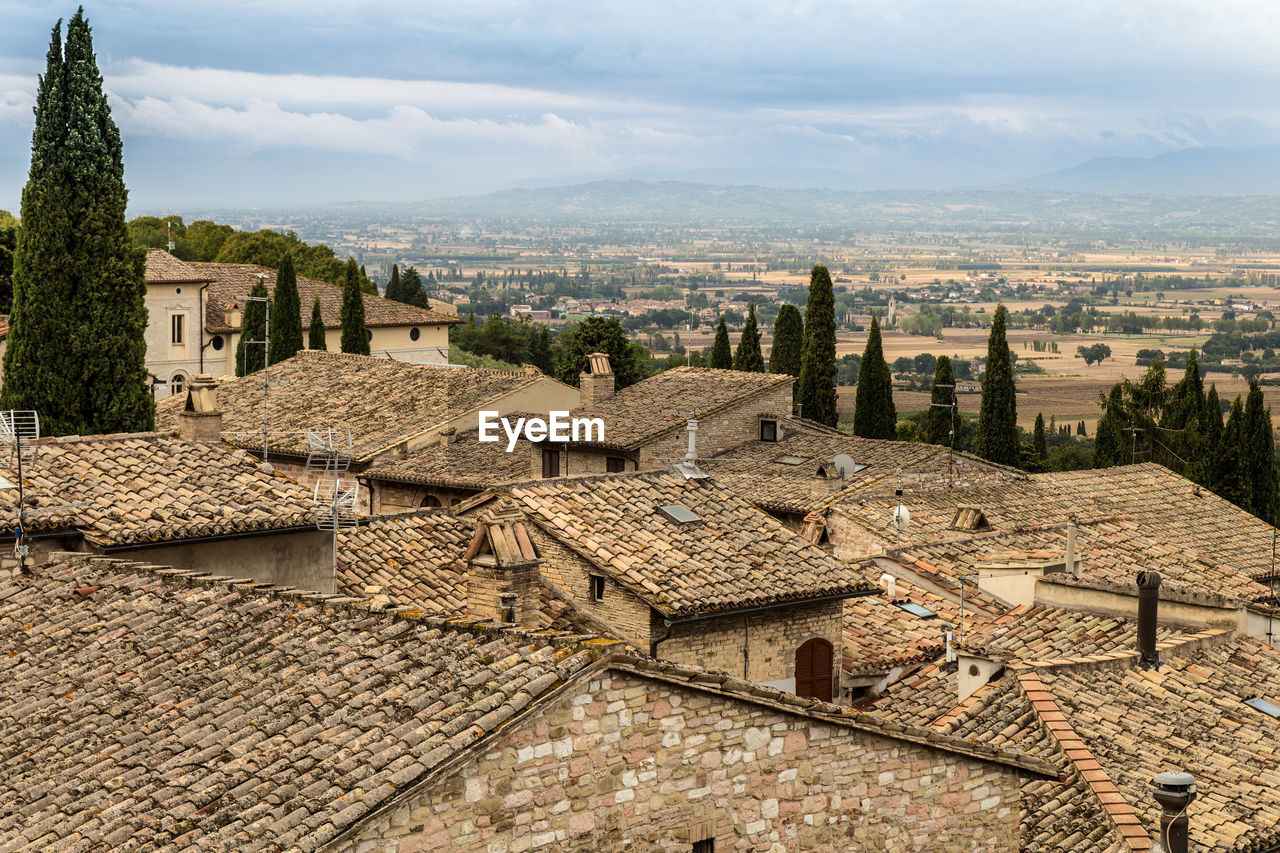 High angle view of buildings in city