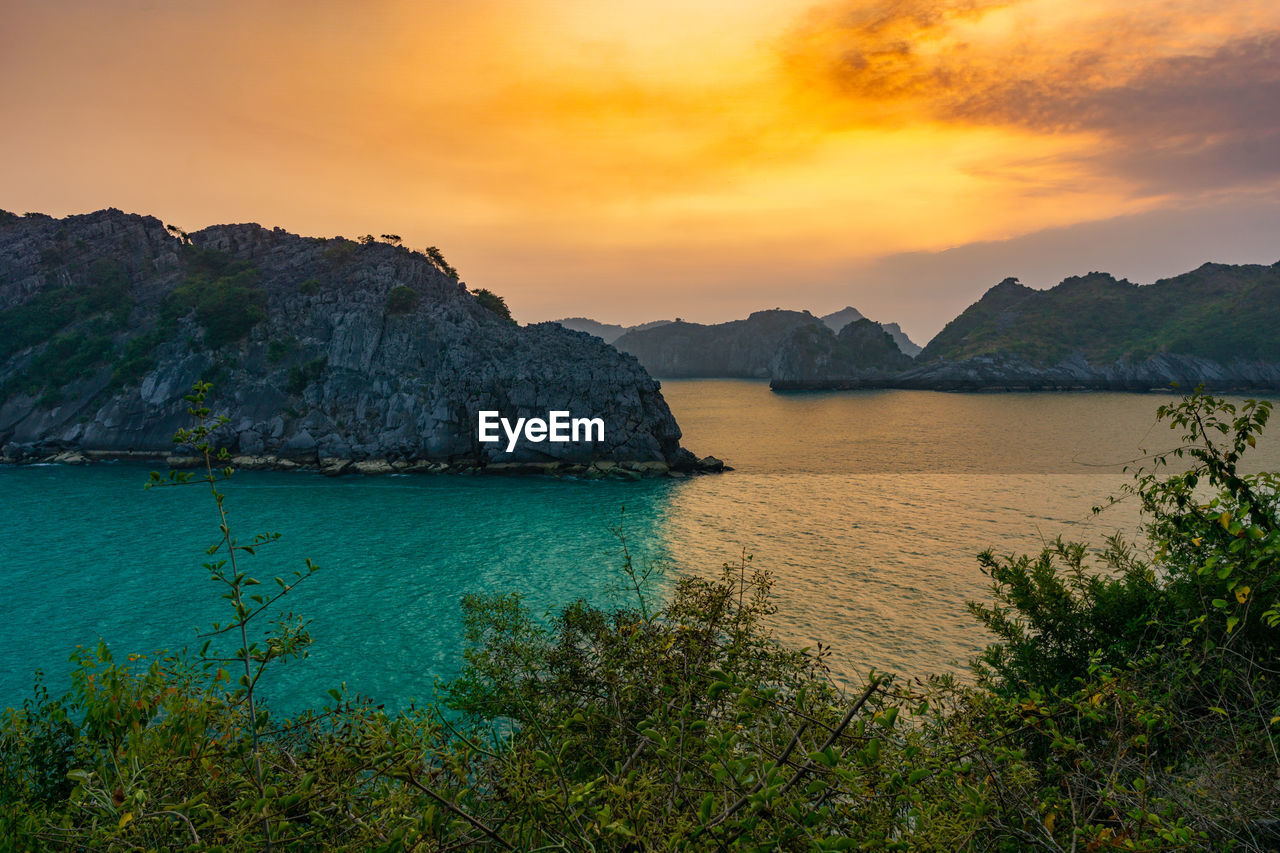 Scenic view of sea against sky during sunset