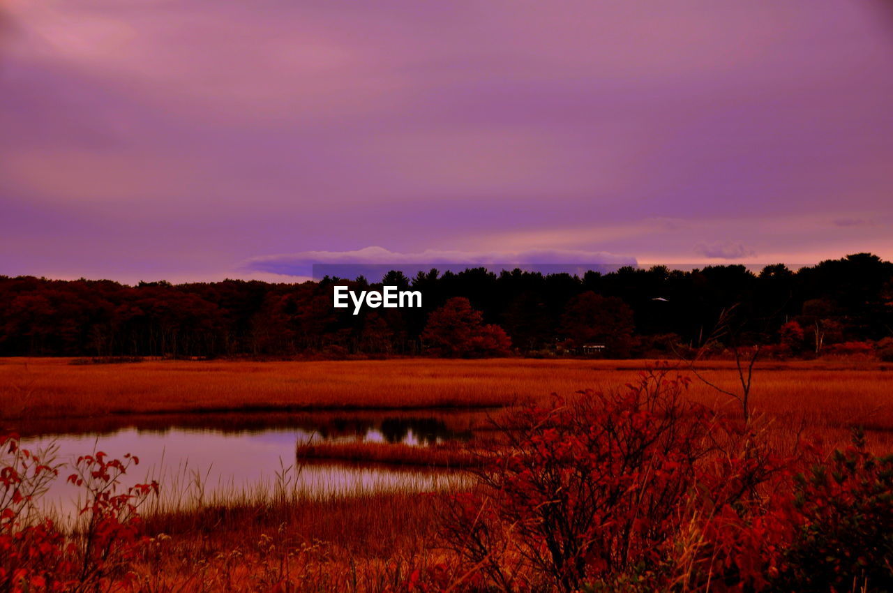 Scenic view of landscape against sky during dusk