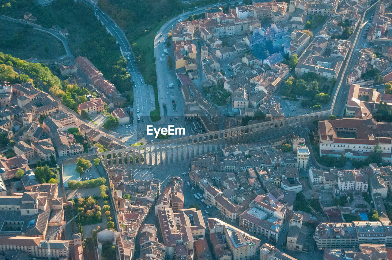 High angle view of townscape by road in segovia