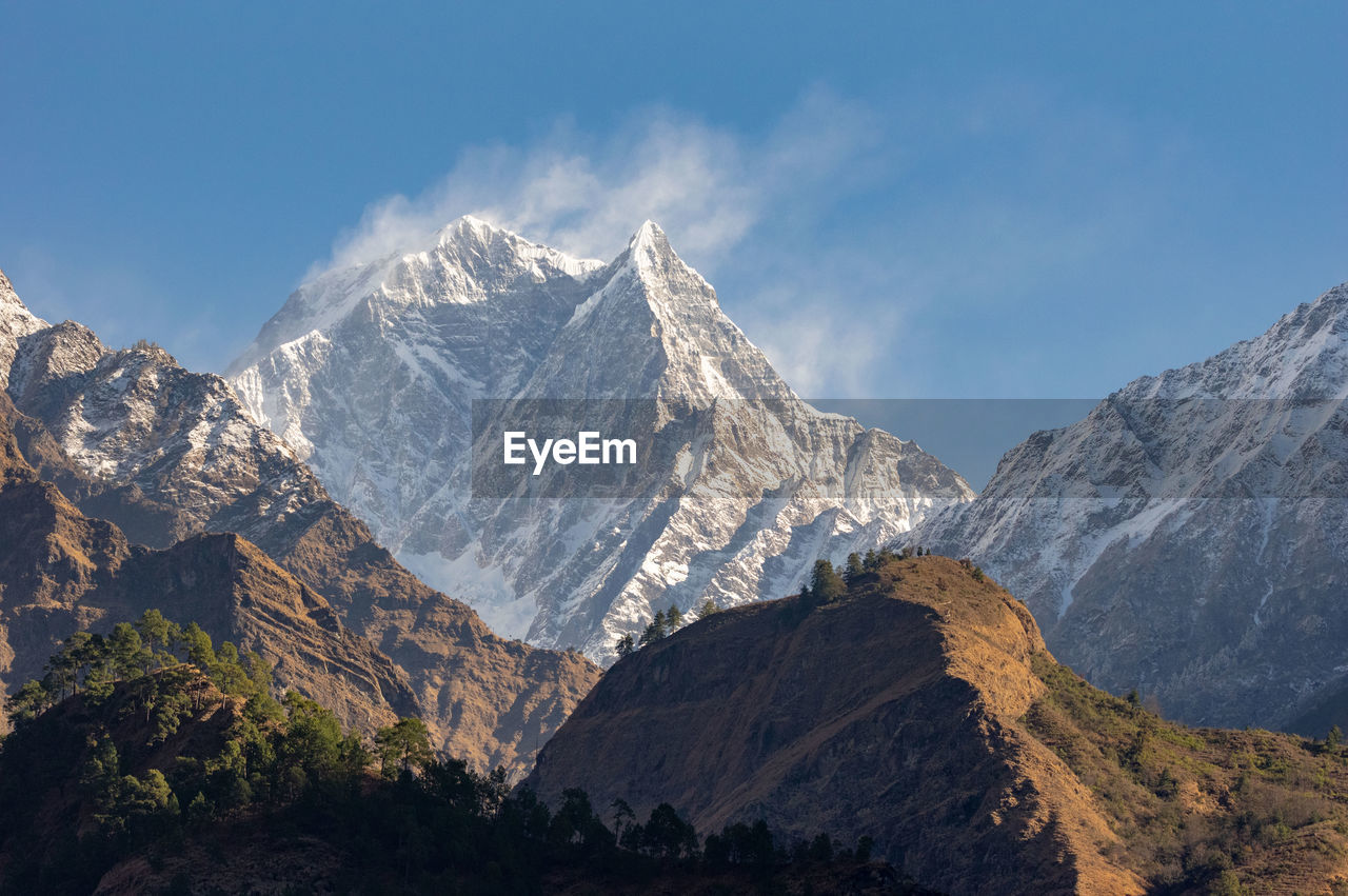 Panoramic view of snowcapped mountains against sky