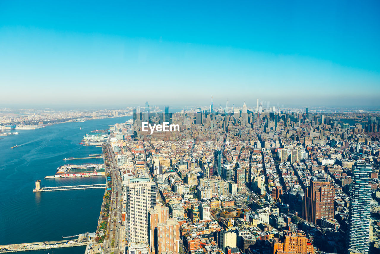 Amazing panorama view on new york city skyline and manhattan from the top observation platform