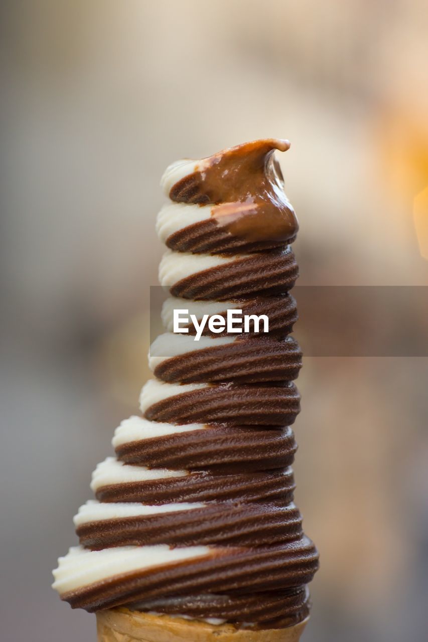 Close-up of chocolate and vanilla ice cream