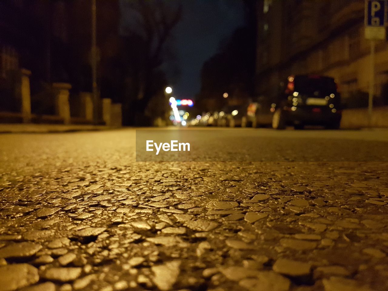 Blurred motion of empty road at night