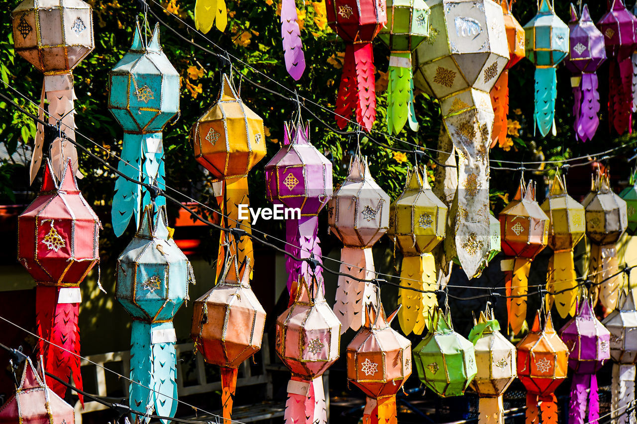 Coloured lanterns hanging in chiang mai thailand