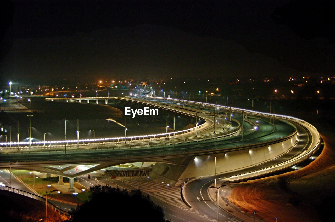 High angle view of elevated road at night