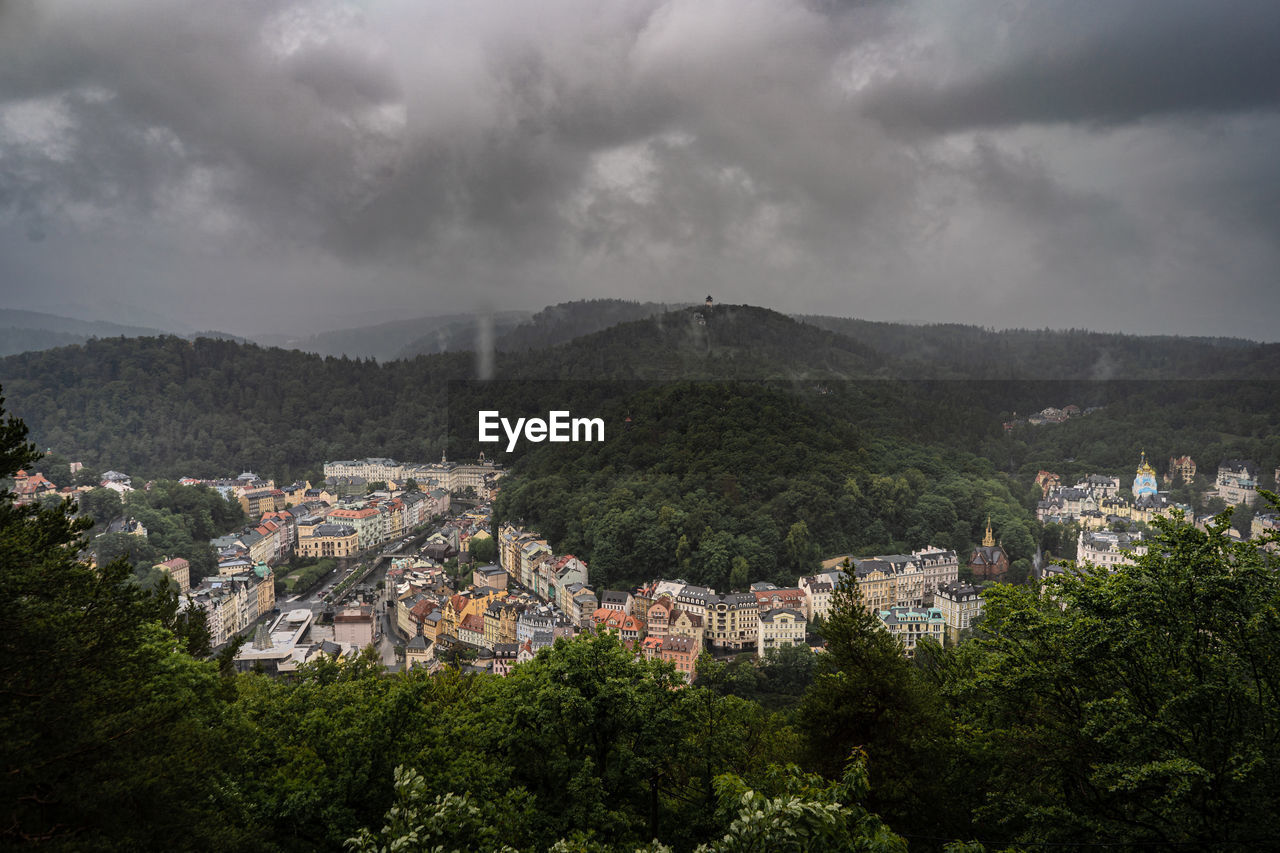 High angle view of townscape against sky