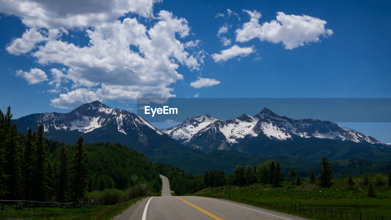 ROAD LEADING TOWARDS MOUNTAINS AGAINST SKY