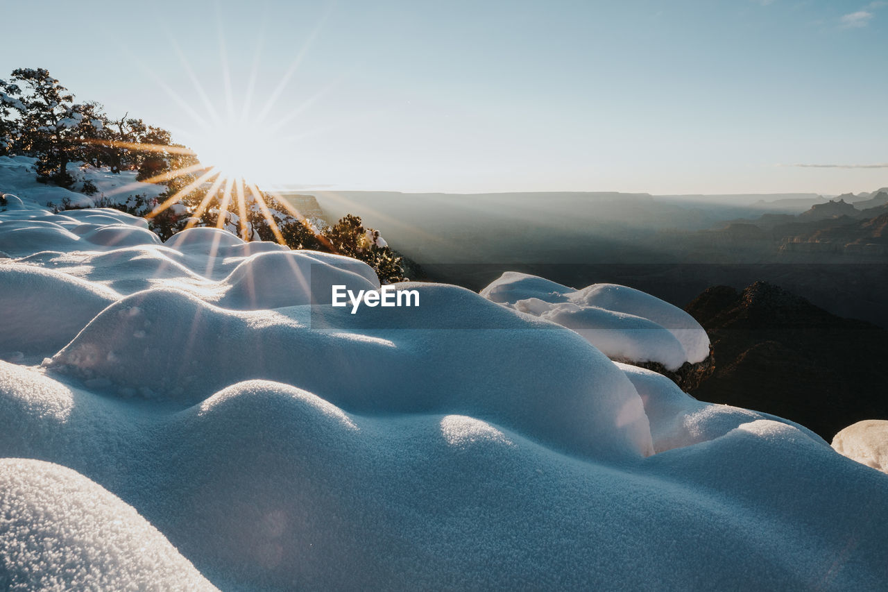 Scenic view of snow mountains against clear sky