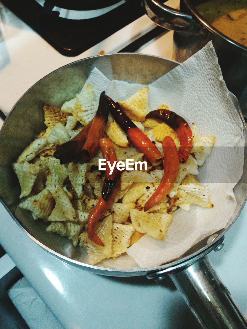 Nacho chips in frying pan