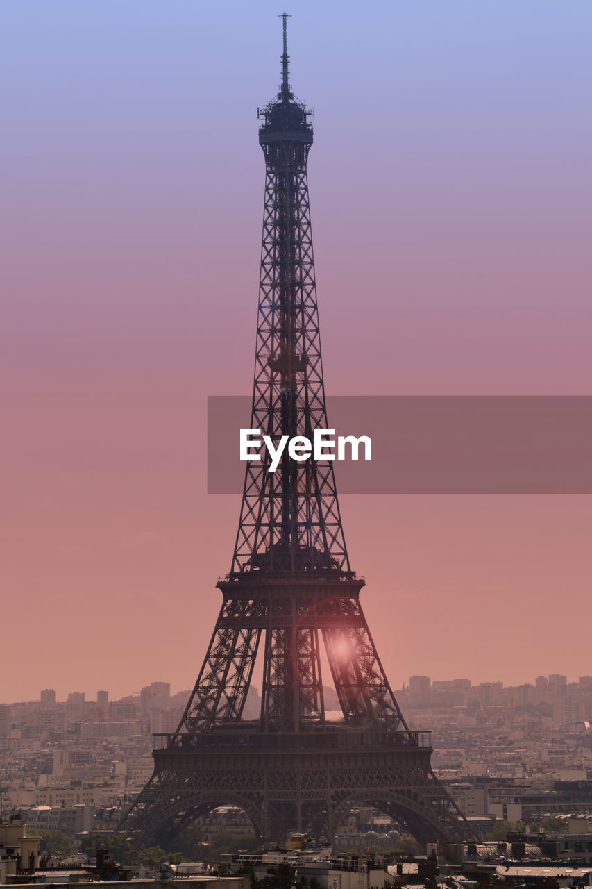 Low angle view of eiffel tower against clear sky