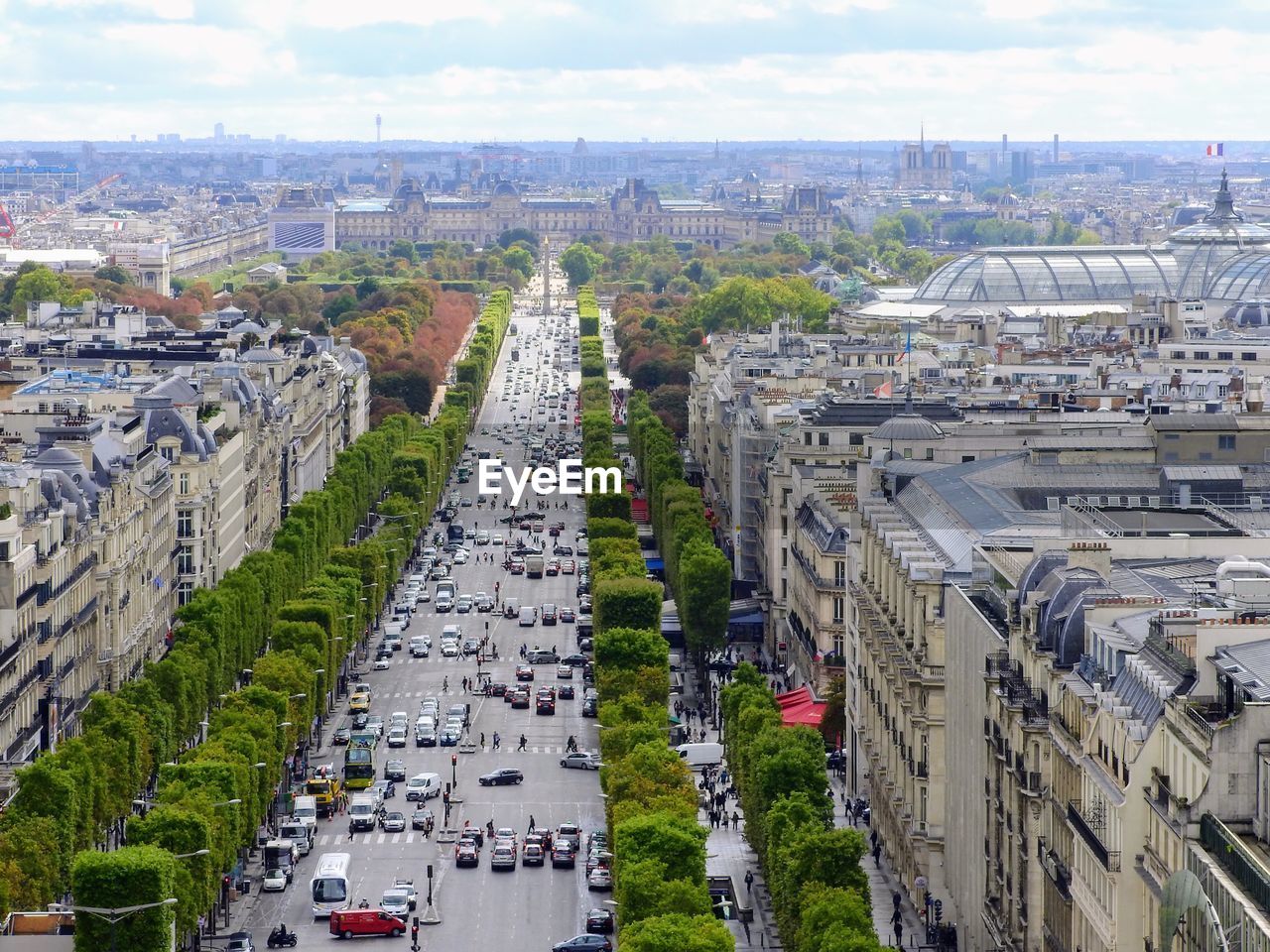 High angle view of street amidst buildings in city