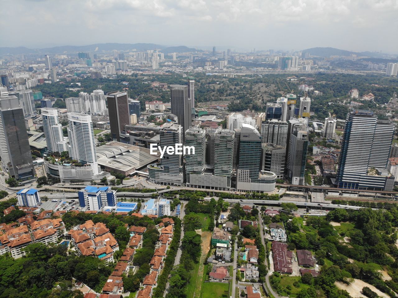 High angle view of townscape against sky