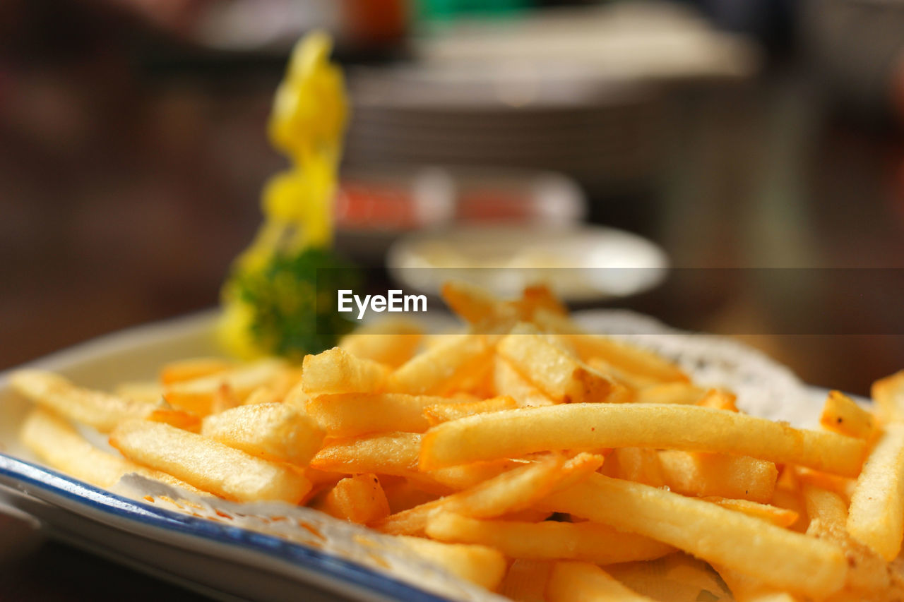 Close-up of fries in plate on table