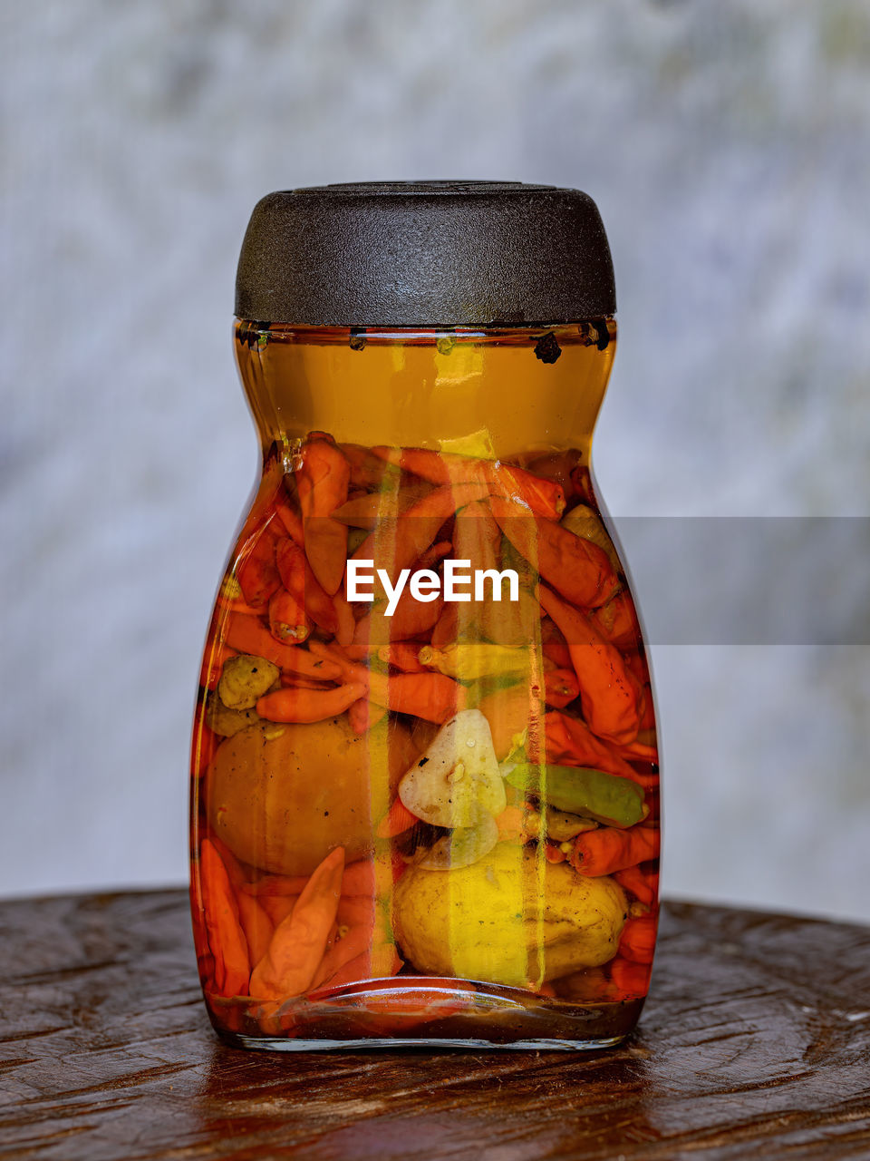 close-up of drink in jar on table