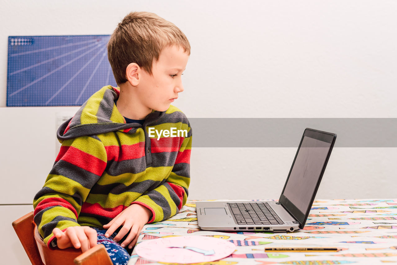 Cute boy looking at laptop