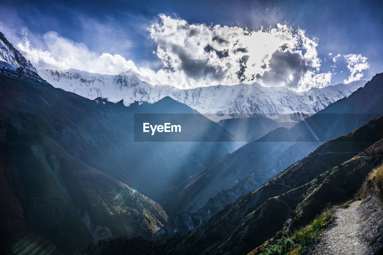 Scenic view of snowcapped mountains against sky