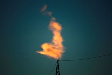 sky, nature, smoke, cloud, no people, burning, power generation, fire, outdoors, technology, low angle view