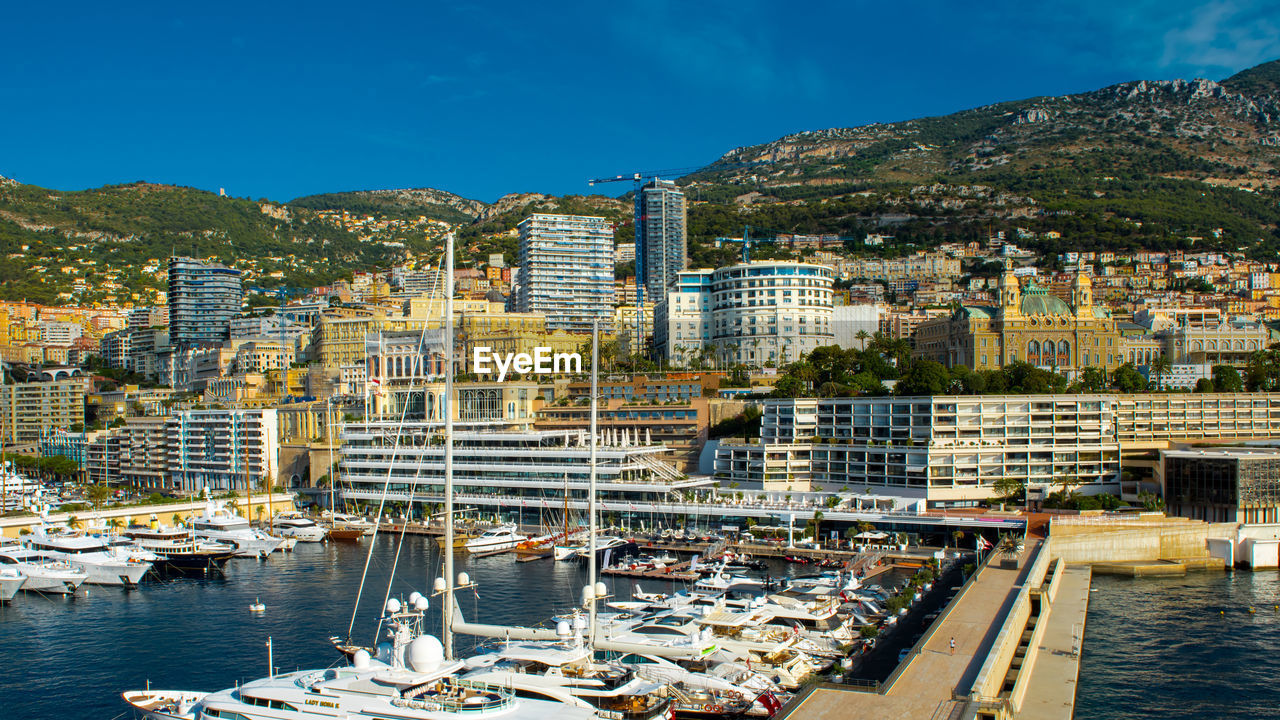 View of boats moored at harbor