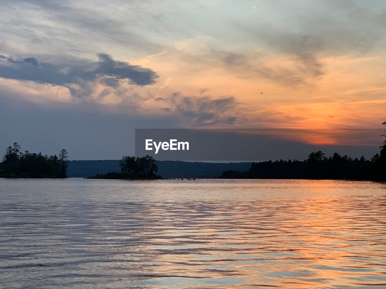 SCENIC VIEW OF LAKE AT SUNSET