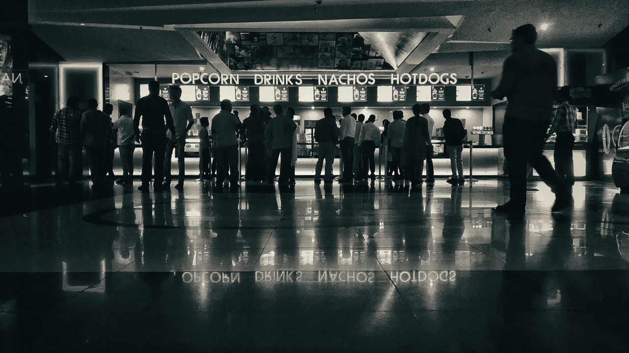 People at food court in movie theater