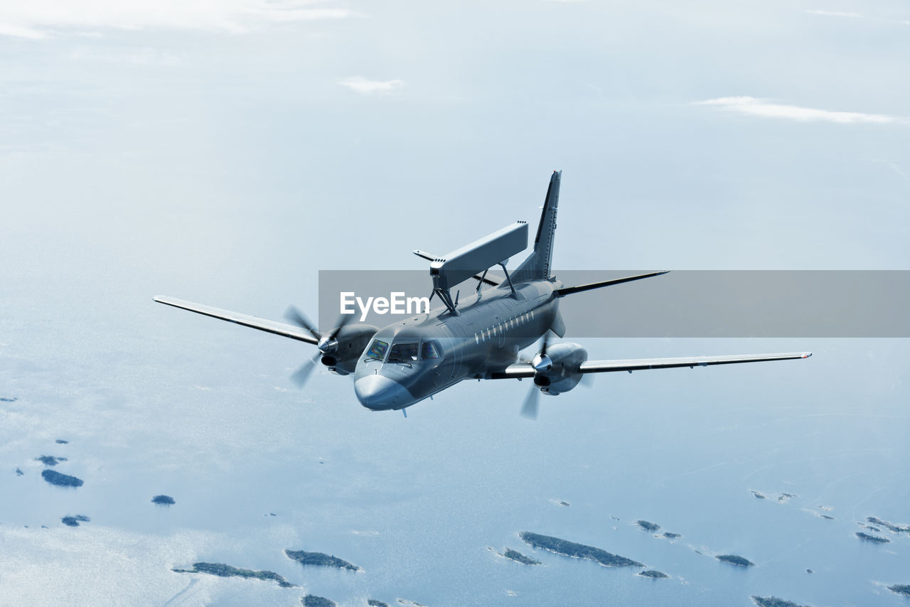 Aerial view of military plane, a radar plane.