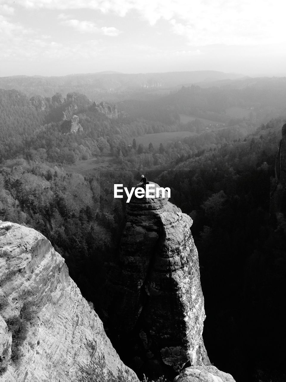 High angle view of man on top of cliff