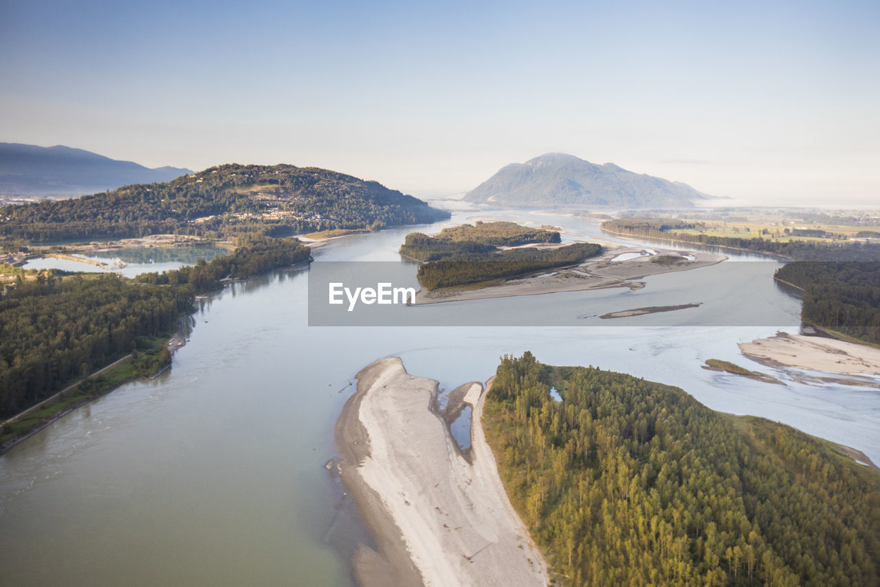 Aerial view of fraser river near chilliwack, british columbia.